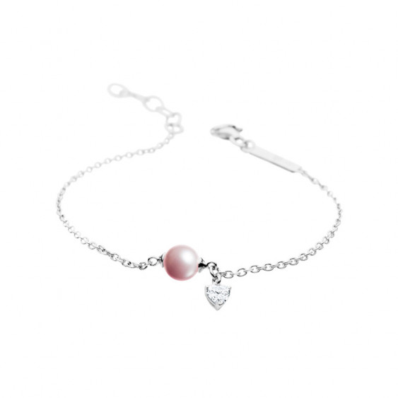Bracelet en argent perle rose et brillants en vente chez Elsa Lee Paris