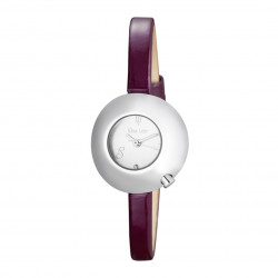 Montre Bulle femme cadran blanc boîtier bombé, bracelet cuir violet