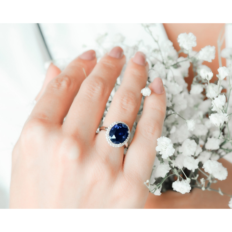 artificial blue color sapphire flower 925 silver Adjustable ring with  10*14mm 7.3ct main stone for jewelry - AliExpress