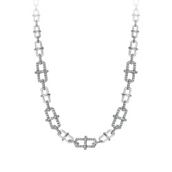 Silver chain link chocker necklace pendent less by French designer Elsa lee Paris