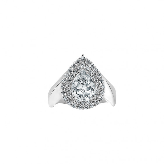 silver 925 ring with double halo of white cubic zirconia elsa lee paris