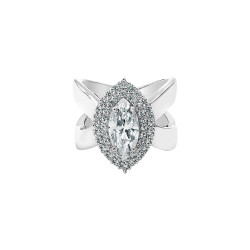 Bague marquise entourage double rangs en oxydes de zirconium en argent Elsa Lee Paris