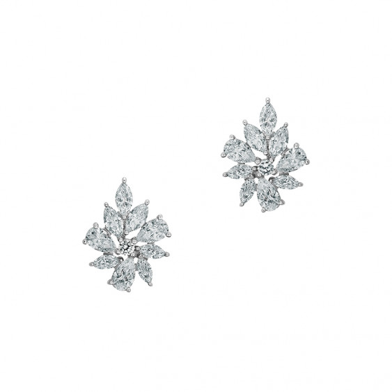 Boucles d'oreilles puces fleur pierres blanches boucles argent. Elsa Lee Paris