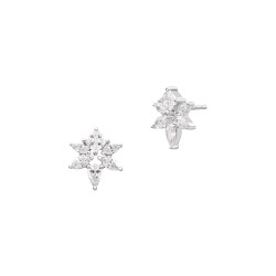 Boucles d'oreilles puces fleur blanche boucles florales argent pétales de fleur scintillants en pierres blanches Elsa Lee Paris