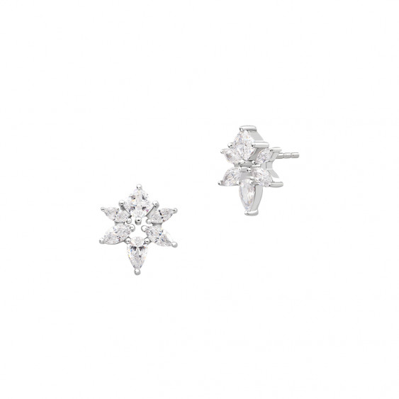 white flower stud earrings floral silver earrings sparkling white stone petals Elsa Lee Paris