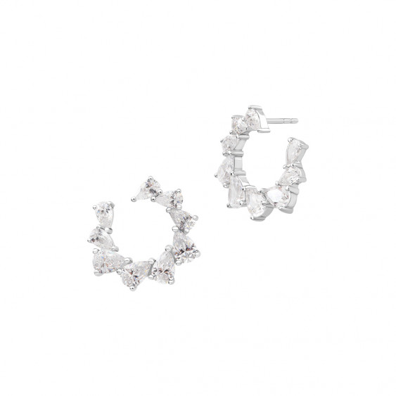 925 silver hoop earrings Tradition Halo earrings with white zirconia stones by Elsa Lee Paris