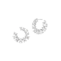  Round silver earrings in a halo shape with luminous stones circle by Elsa Lee Paris