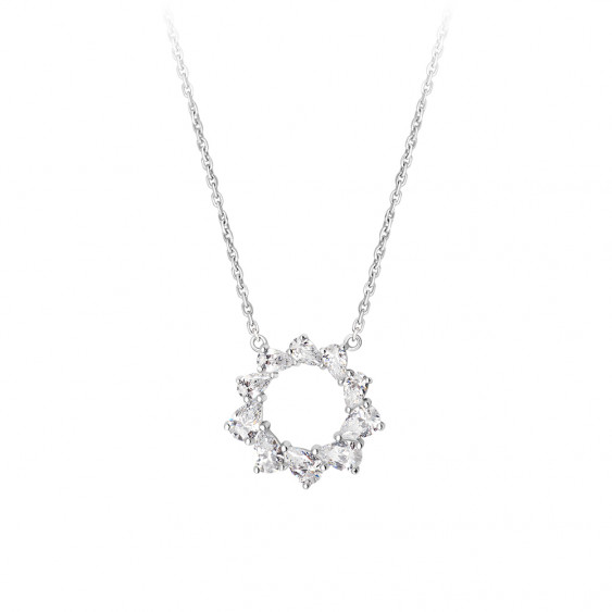 Collier pendentif traditionnel forme halo argent pendentif cercle de pierres scintillant Elsa Lee Paris