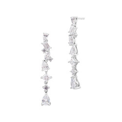 Longues boucles d'oreilles rivière d'oxydes de zirconium boucles d'oreilles pendantes en argent et pierres signée Elsa Lee Pa