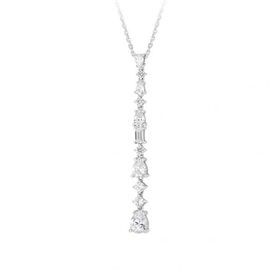 silver pendant necklace river of cubic zirconia Elsa lee paris