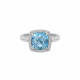 Blue cabochon solitaire halo ring with white pavé stones in sterling silver Elsa Lee Paris