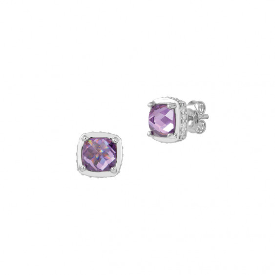 Violet Stone Stud Earrings, Mauve Studs with White Cubic Zirconia ⎮ Elsa Lee Paris