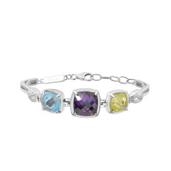 Silver tricolor bracelet violet green blue square stones Elsa lee paris