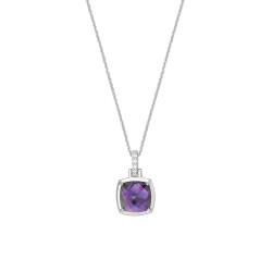 Collier chaine pendentif oxyde de zirconium violet en cabochon carré Elsa lee Paris