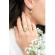 green cushion-cut solitaire ring with accompanying white zirconia half-pavé setting Elsa Lee Paris