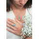 Silver You and Me Bicolor Escapade Ring, featuring Blue and Green Colored Cabochon Stones by Elsa Lee Paris.