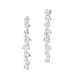 Long silver drop earrings with cubic zirconia river Elsa Lee Paris