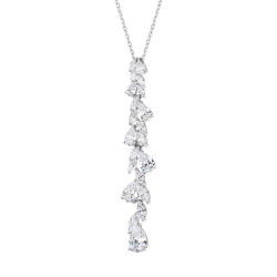 Long silver pendant necklace with white stones 925 silver Elsa Lee Paris