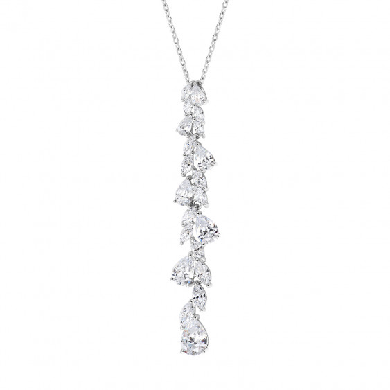 Long silver pendant necklace with white stones 925 silver Elsa Lee Paris