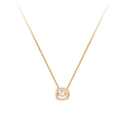 Gold pendant chain necklace with dancing stone, paved with white stones in silver Elsa Lee Paris