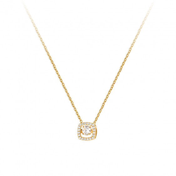 Gold pendant chain necklace with dancing stone, paved with white stones in silver Elsa Lee Paris