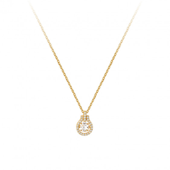 Gold-plated pendant necklace with moving stone and diamond pavé Elsa Lee Paris