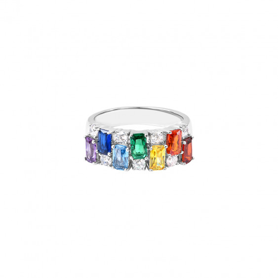 bague argent pierres multicolores et blanches Elsa Lee Paris